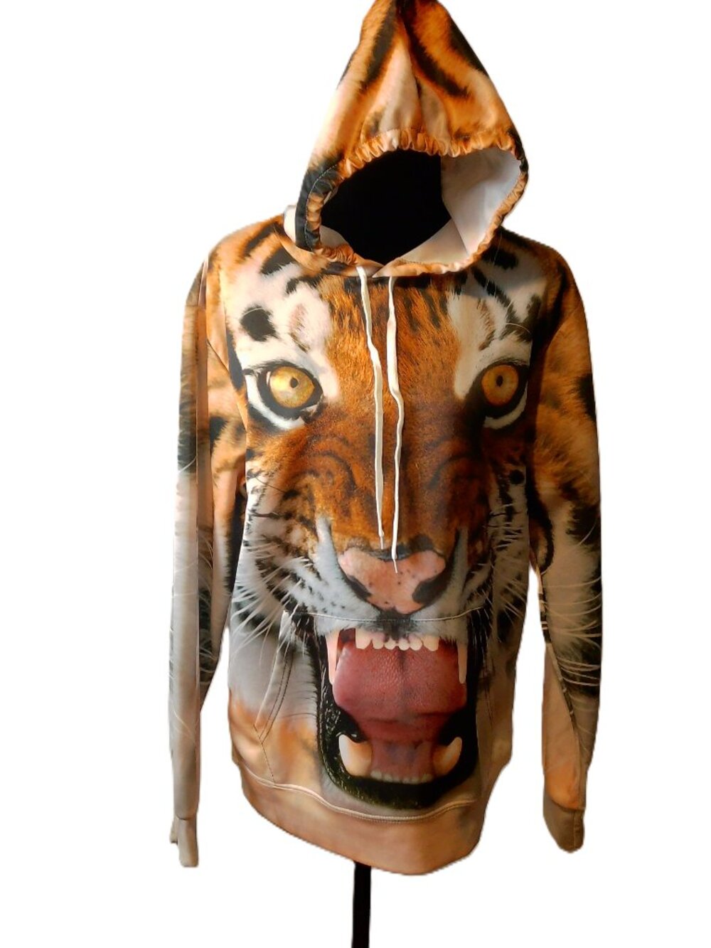Vibrant Roaring Tiger Graphic Hoodie | All-Over Graphic Print | Size M